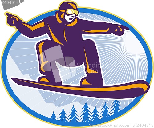 Image of Snowboarder Holding Snowboard Retro