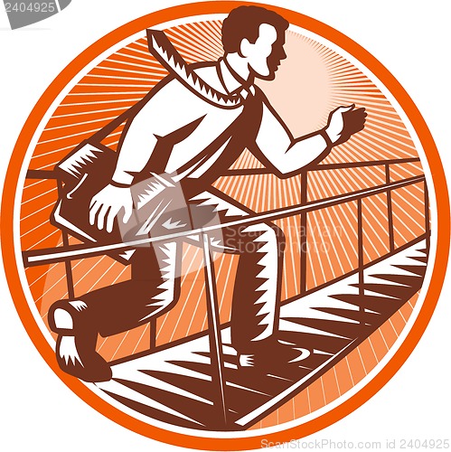 Image of Businessman Satchel Bag Running Bridge