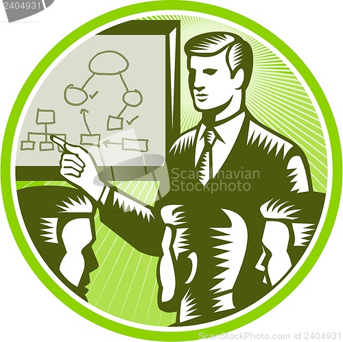 Image of Businessman Presenting Boardroom Woodcut