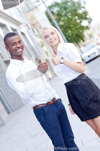 Image of successful business team diversity outdoor summer 