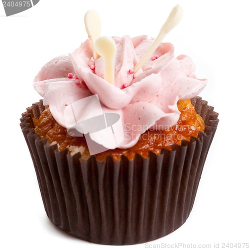 Image of sweet tasty homemade cupcake with strawberry cream isolated