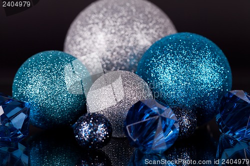 Image of festive glitter christmas decoration silver blue
