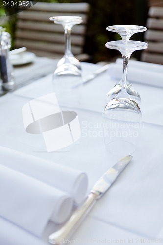 Image of table in restaurant tableware glass banquet summer