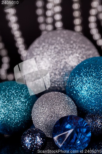 Image of festive glitter christmas decoration silver blue