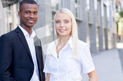 Image of successful business team diversity outdoor summer 