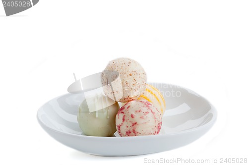 Image of deliscious white chocolate truffle pralines isolated