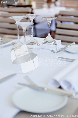 Image of table in restaurant tableware glass banquet summer