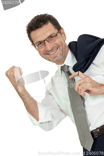 Image of adult businessman happy successful isolated on white