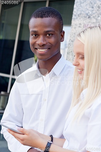 Image of successful business team diversity outdoor summer 