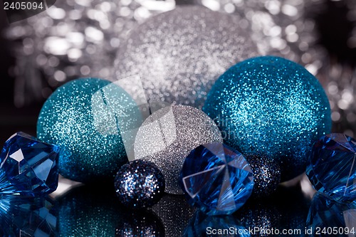 Image of festive glitter christmas decoration silver blue