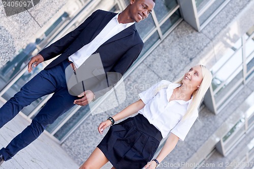 Image of successful business team diversity outdoor summer 