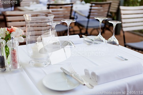Image of table in restaurant tableware glass banquet summer