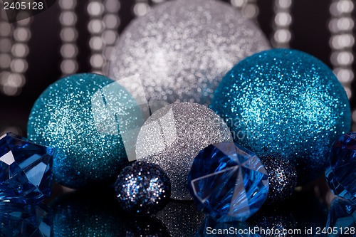 Image of festive glitter christmas decoration silver blue