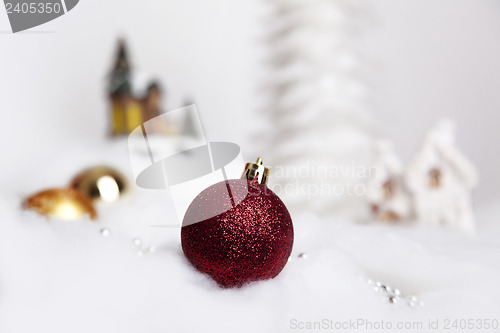 Image of Christmas balls in the snow