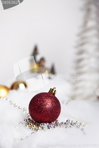 Image of Christmas balls in the snow