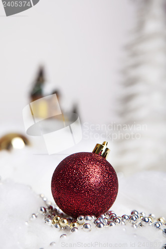 Image of Christmas balls in the snow