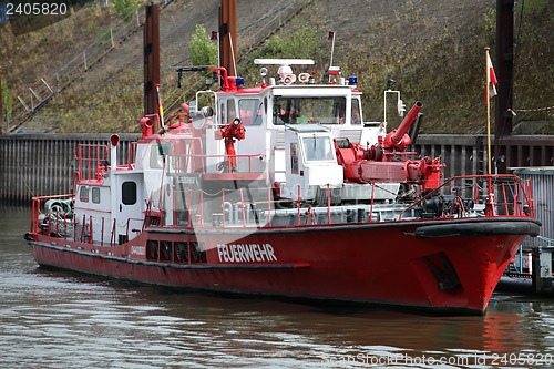 Image of Fire tender moored at the quay in port