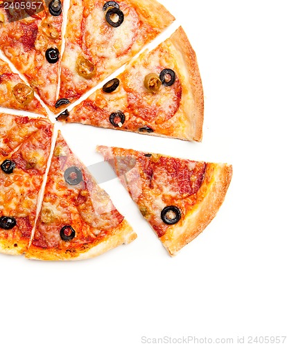 Image of Pizza with the up cut off piece