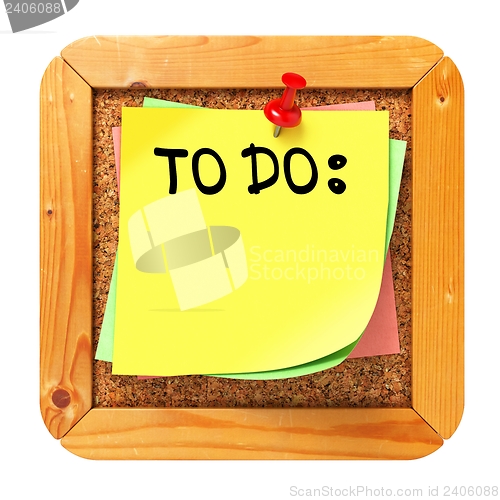 Image of To Do. Yellow Sticker on Bulletin.