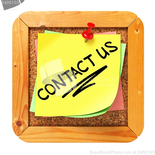 Image of Contact Us. Yellow Sticker on Bulletin.