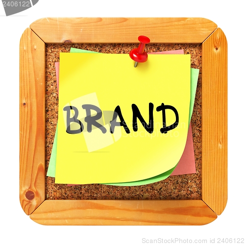 Image of Brand. Yellow Sticker on Bulletin.
