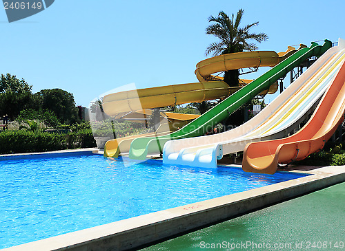 Image of Swimming pool with water attractions at the resort.