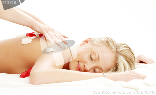 Image of professional massage with flower petals