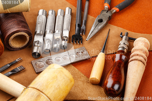 Image of Homemade leather craft tool and accessories