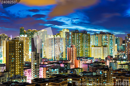 Image of Kowloon district in Hong Kong at night