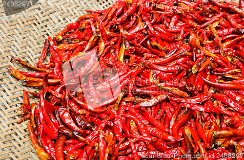 Image of Red Chili peppers on basket