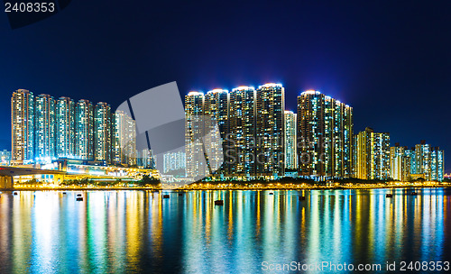 Image of Apartment building at night in Hong Kong