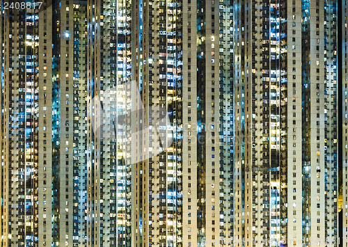 Image of apartment building at night