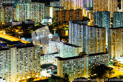 Image of Sha Tin district in Hong Kong at night