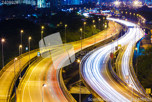 Image of Busy traffic on highway at night