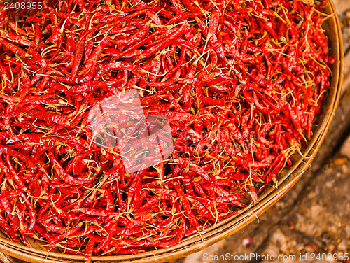 Image of Red Chili peppers on basket