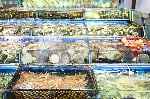 Image of Seafood market fish tank in Hong Kong