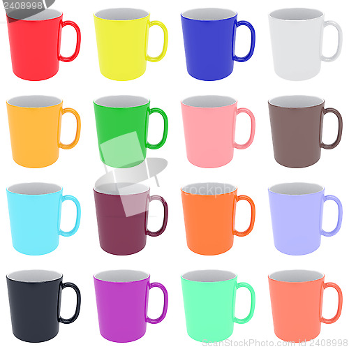 Image of Set of colorful ceramic cups isolated on white