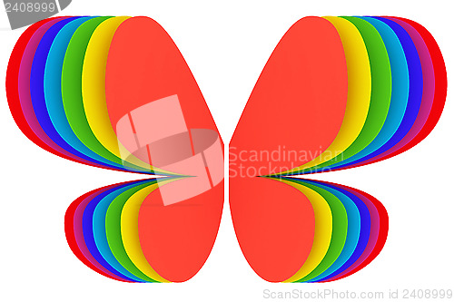 Image of Butterfly shape symbol of rainbow colors on white 