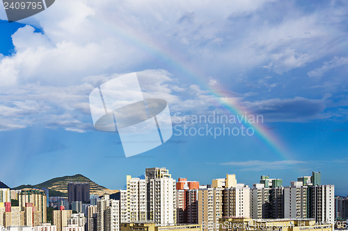 Image of Hong Kong skyline with rainbow