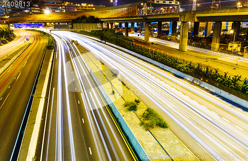 Image of Busy traffic on highway at night