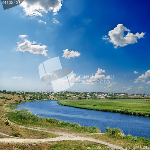 Image of river and deep blue sky with clouds