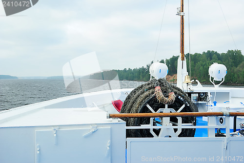 Image of View of the Volga River from the prow of a cruise liner