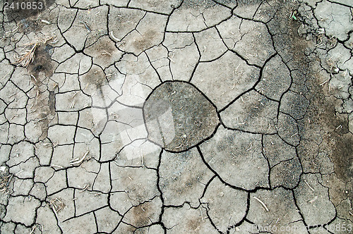 Image of abstract background pattern of cracked dry soil