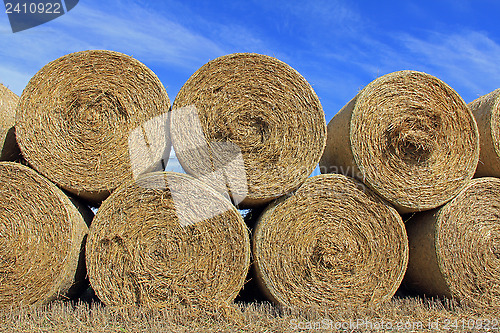 Image of Hay Bales against Blue Sky