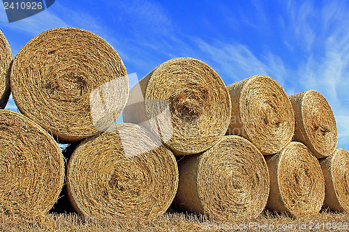 Image of Hay Bales against Blue Sky