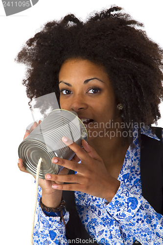 Image of African american woman with can phone
