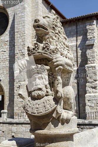 Image of Leon decorating heraldic stone in Burgos Spain