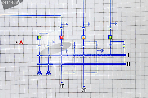 Image of Part of modern electric scheme is in control room