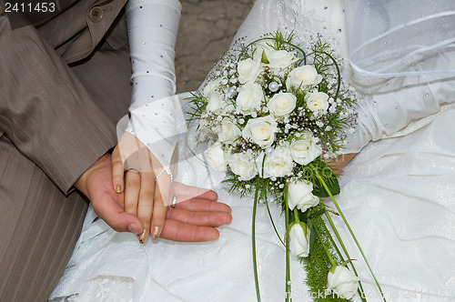 Image of two hands close up just merried with rings