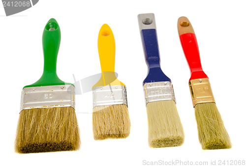 Image of brushes colorful paint tools size isolated white 